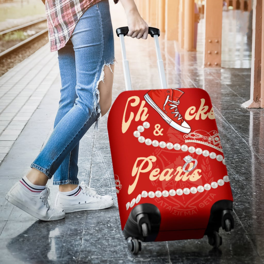 Sorority Luggage Cover - Delta Sigma Theta Chucks And Pearls Travel Suitcase K.H Pearls