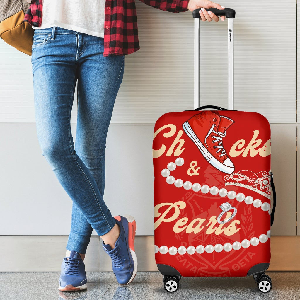 Sorority Luggage Cover - Delta Sigma Theta Chucks And Pearls Travel Suitcase K.H Pearls