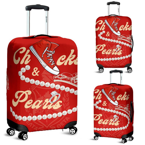 Sorority Luggage Cover - Delta Sigma Theta Chucks And Pearls Travel Suitcase K.H Pearls