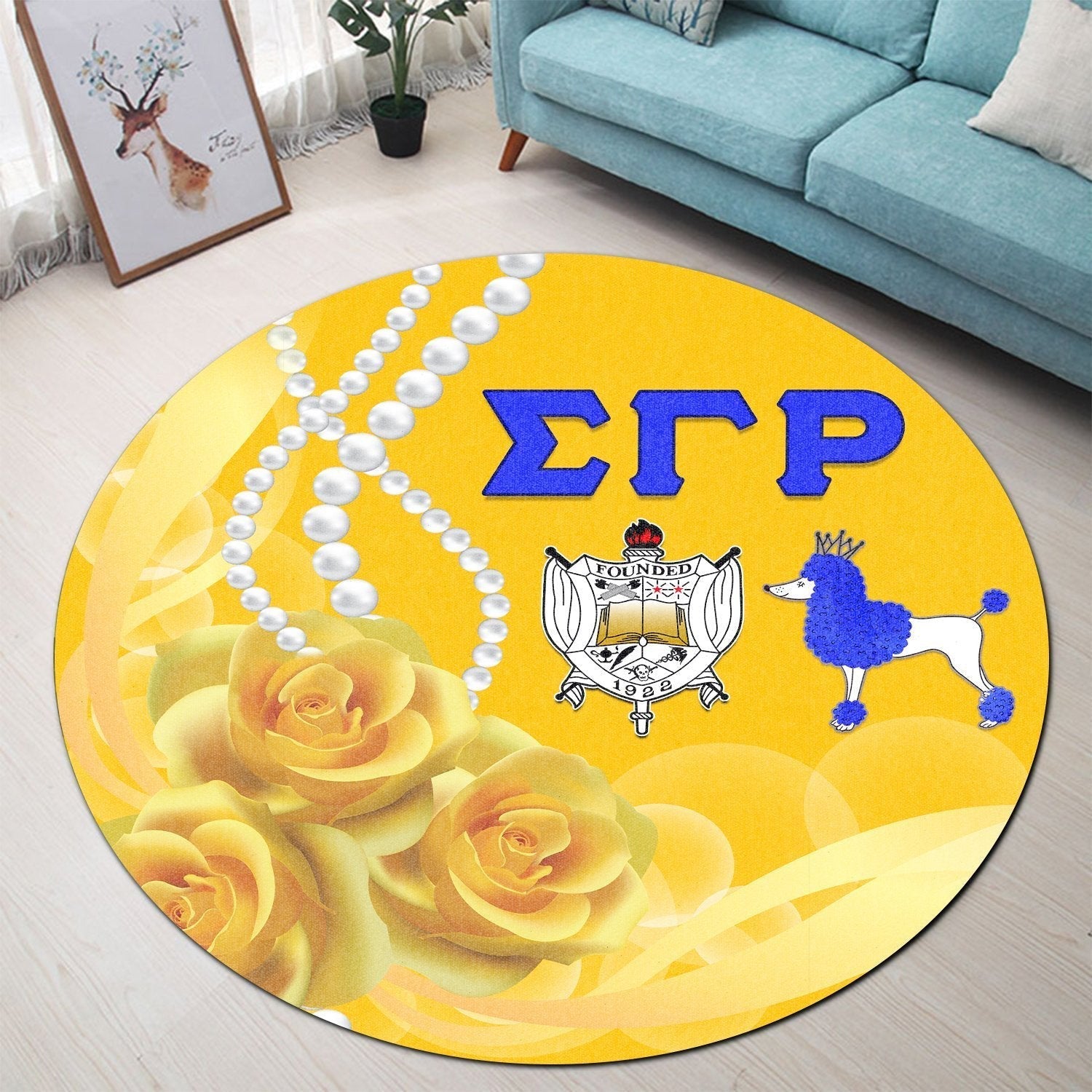 Sorority Carpet - Sigma Gamma Rho Round Carpet Yellow Tea Rose