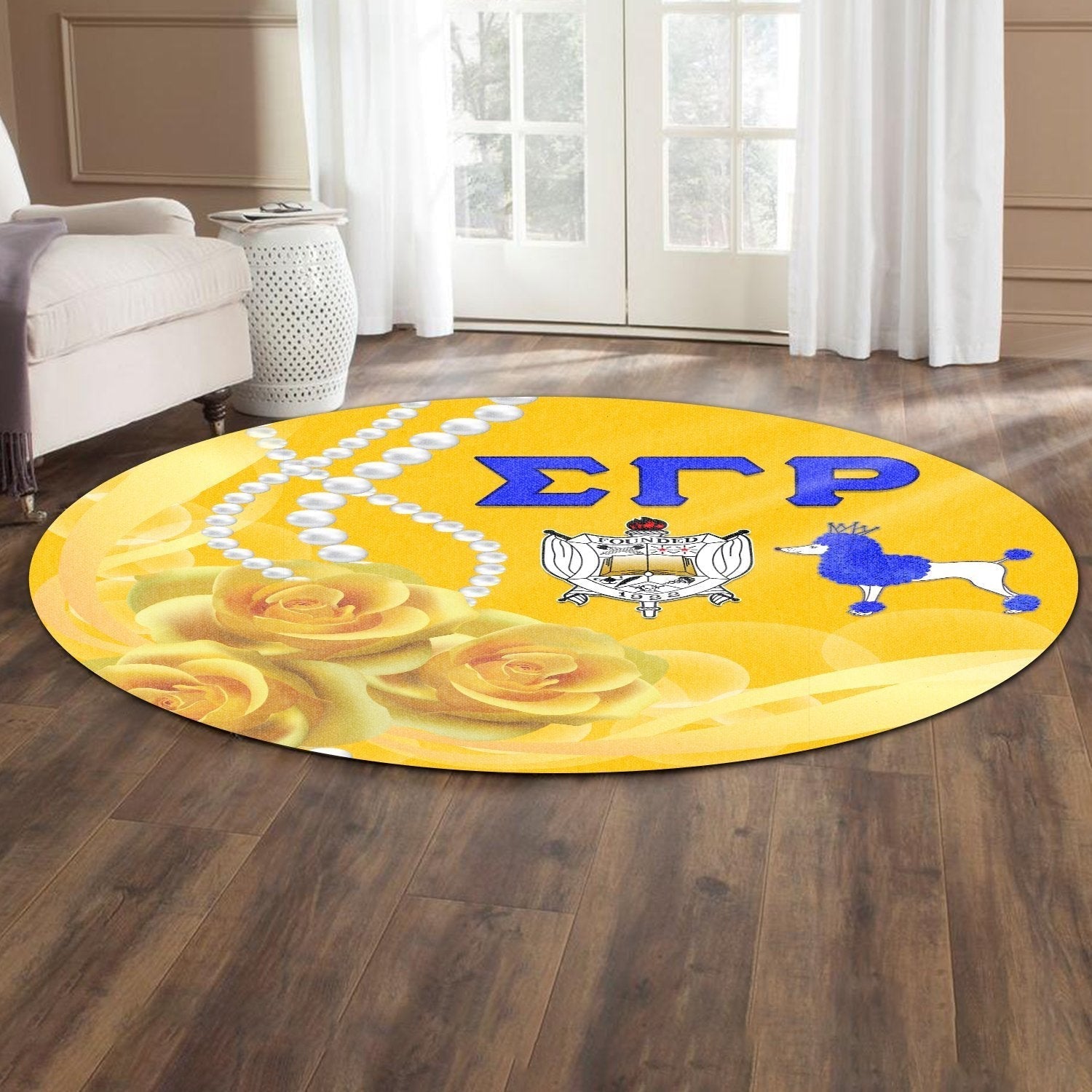 Sorority Carpet - Sigma Gamma Rho Round Carpet Yellow Tea Rose