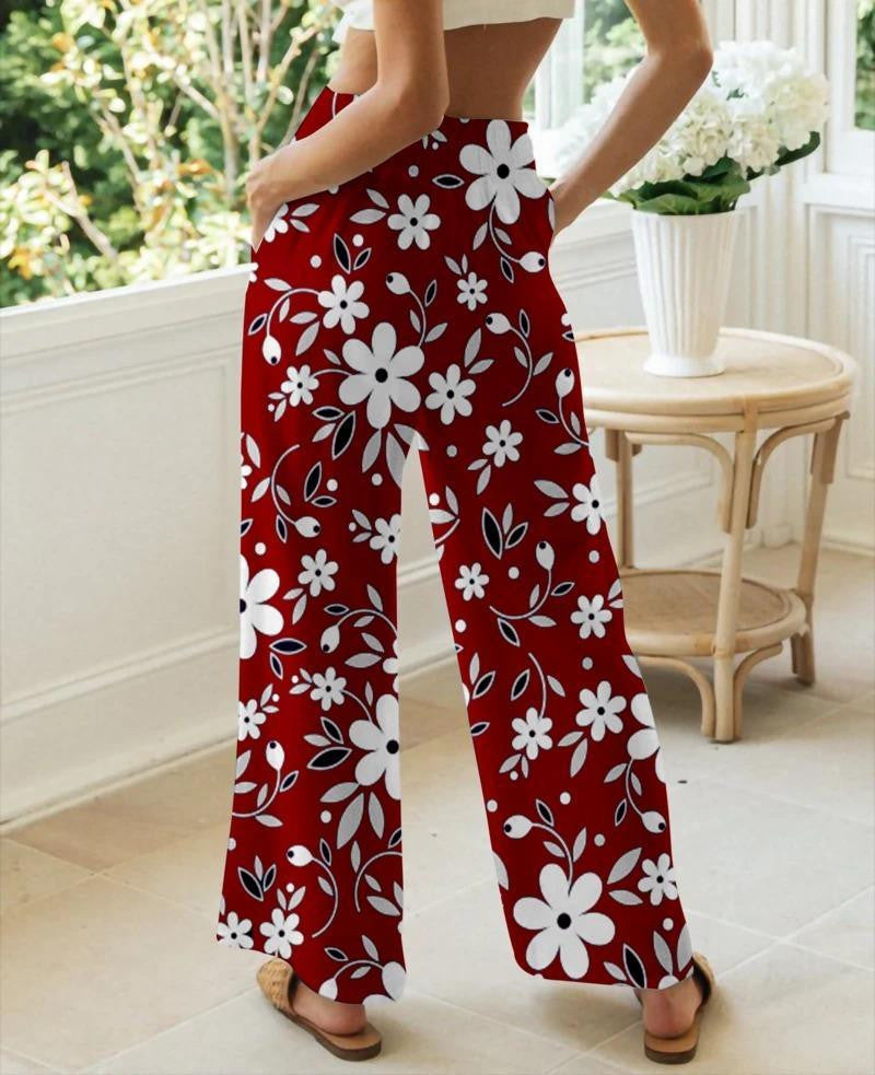 Sorority Pants - Delta Sigma Theta Flower Bubble High Waist Lace Up Wide Leg Pants