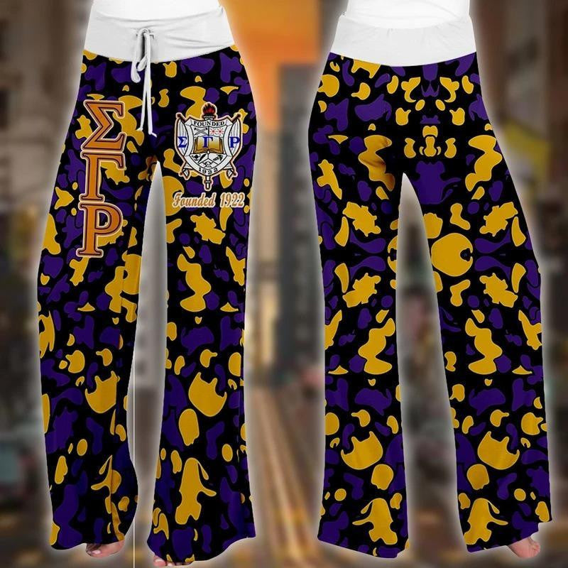 Sorority Pants - Sigma Gamma Rho Gold Camouflage High Waist Lace Up Wide Leg Pants