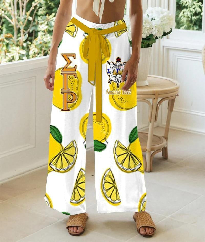 Sorority Pants - Sigma Gamma Rho Lemonade High Waist Lace Up Wide Leg Pants