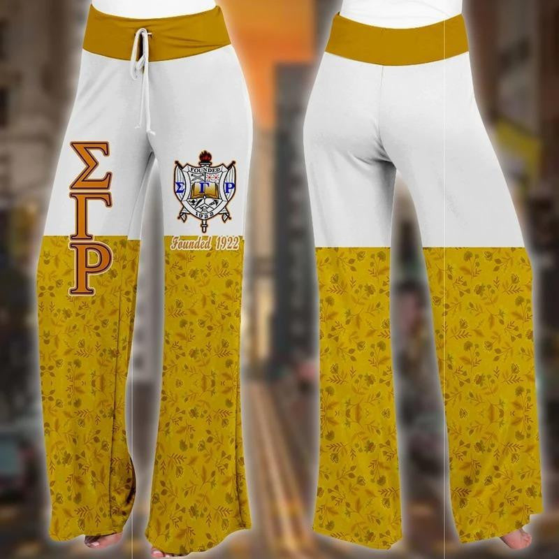 Sorority Pants - Sigma Gamma Rho Yellow White High Waist Lace Up Wide Leg Pants