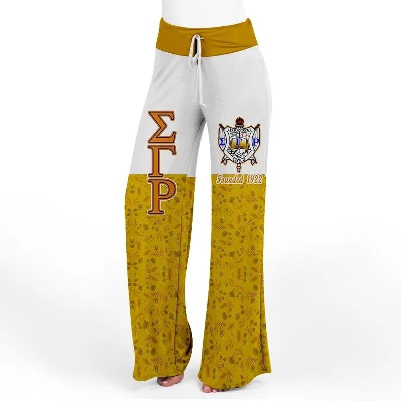 Sorority Pants - Sigma Gamma Rho Yellow White High Waist Lace Up Wide Leg Pants