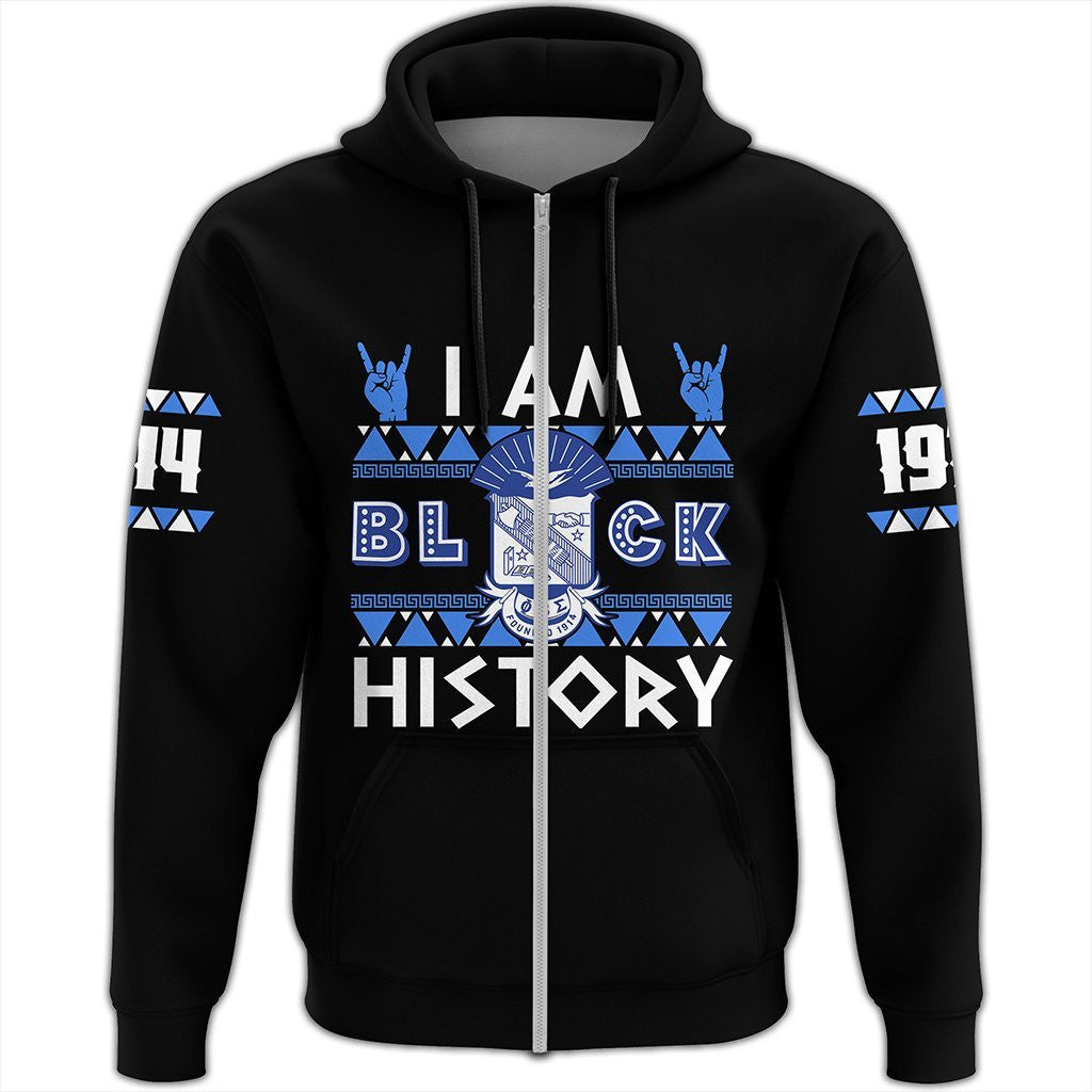 Fraternity Hoodie - I Am Black History Phi Beta Sigma Zip Hoodie