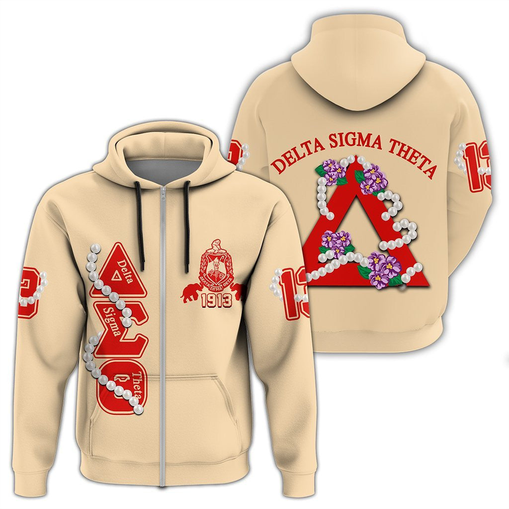 Sorority Hoodie - Delta Sigma Theta Pearl Cream Zip Hoodie