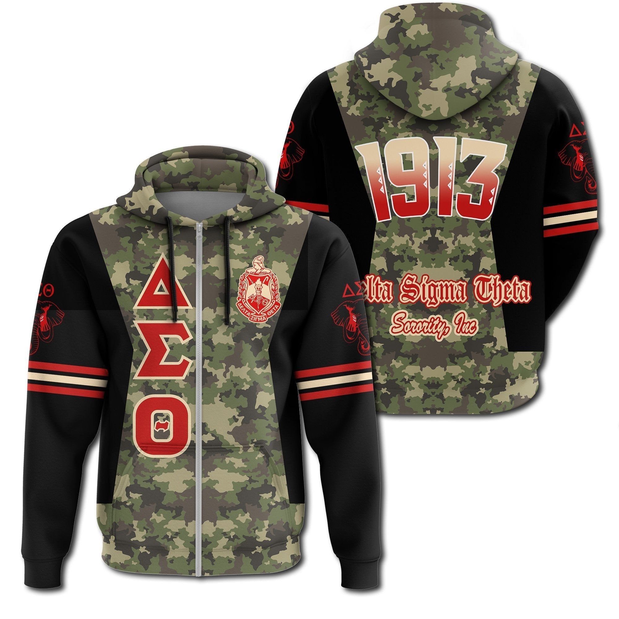 Sorority Hoodie - Delta Sigma Theta Sorority Camouflage Zip Hoodie