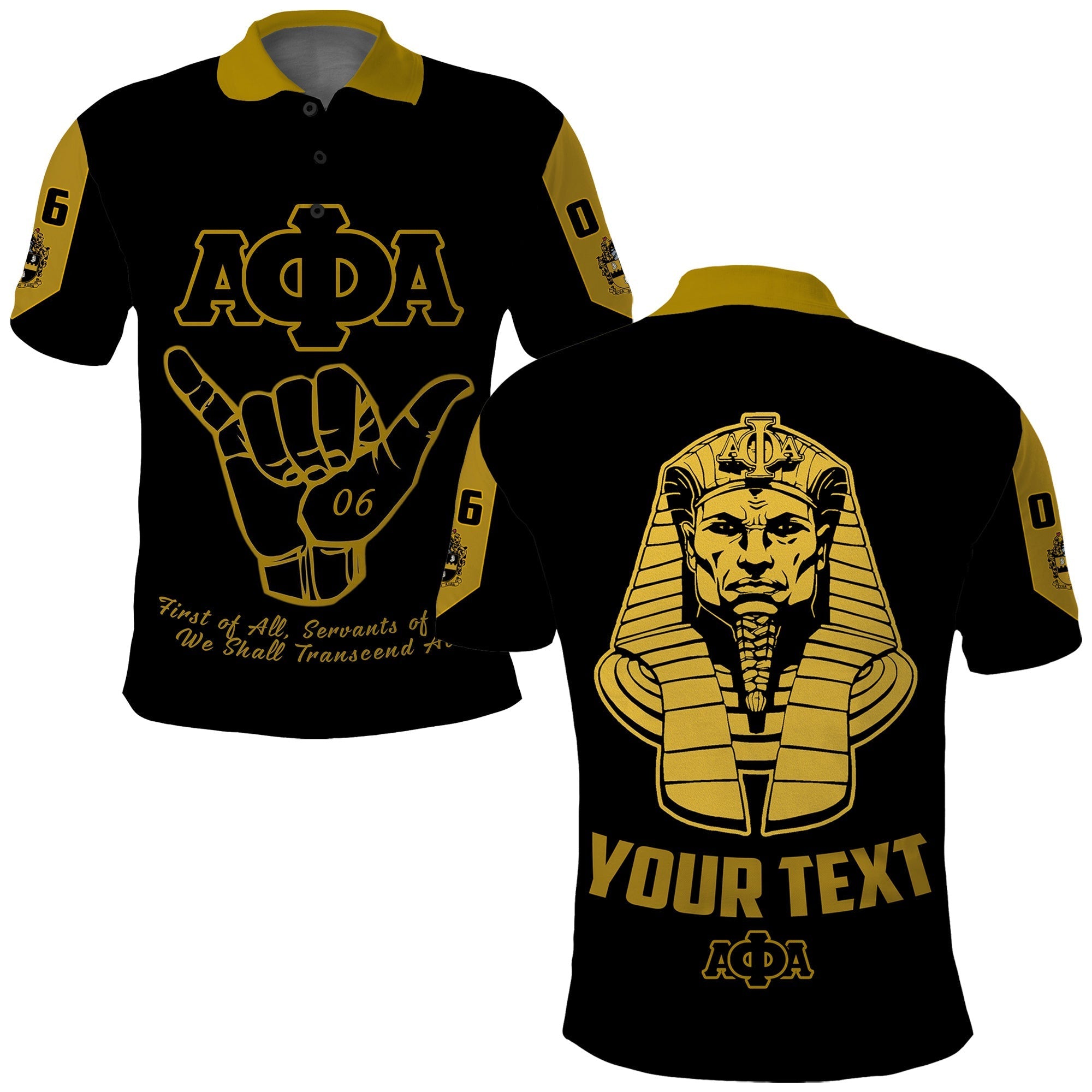 Fraternity Polo - Personalized Alpha Phi Alpha Motto Polo Shirt Hand Sign and Great Sphinx