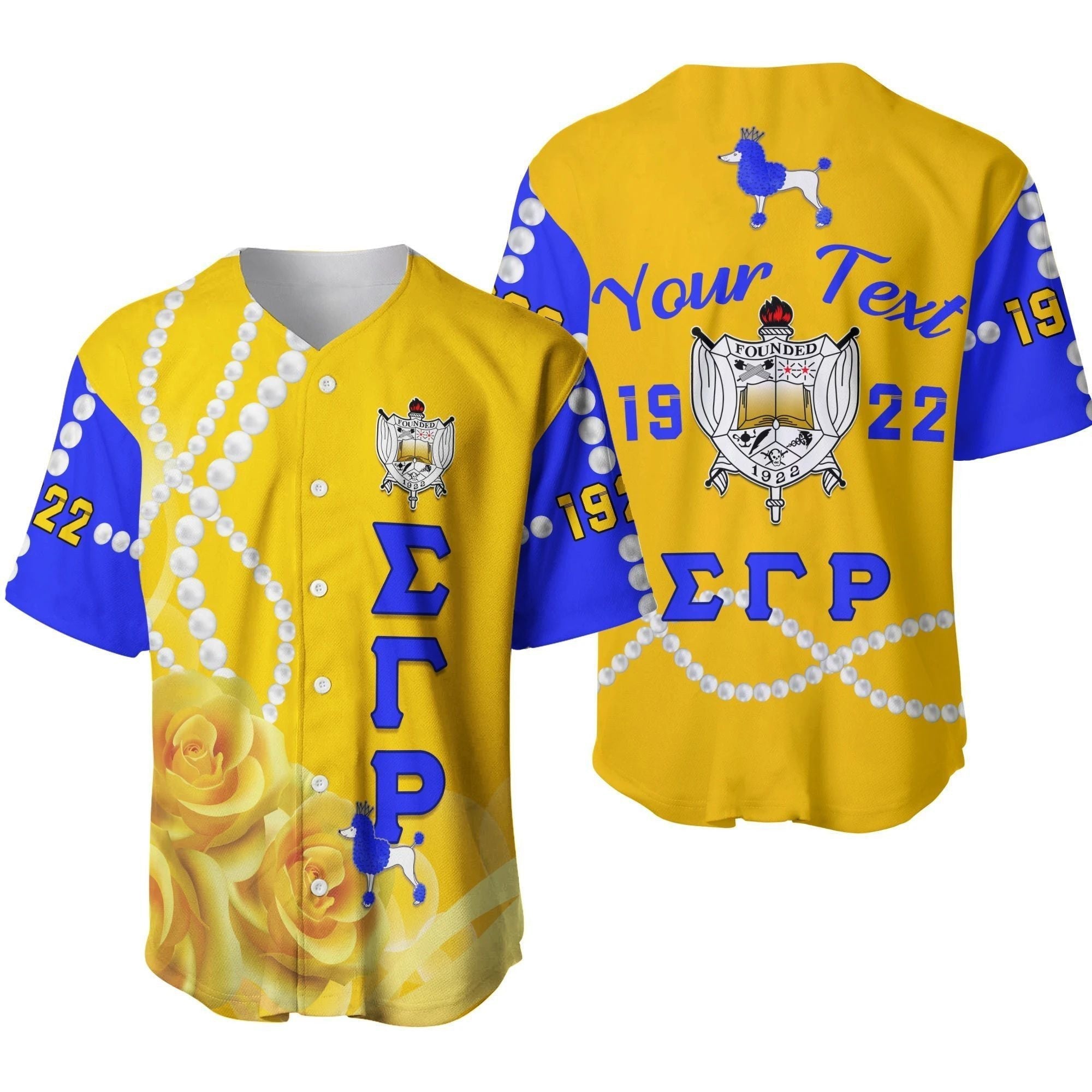 Sorority Baseball Jersey - Personalized Sigma Gamma Rho Yellow Tea Rose Baseball Jersey