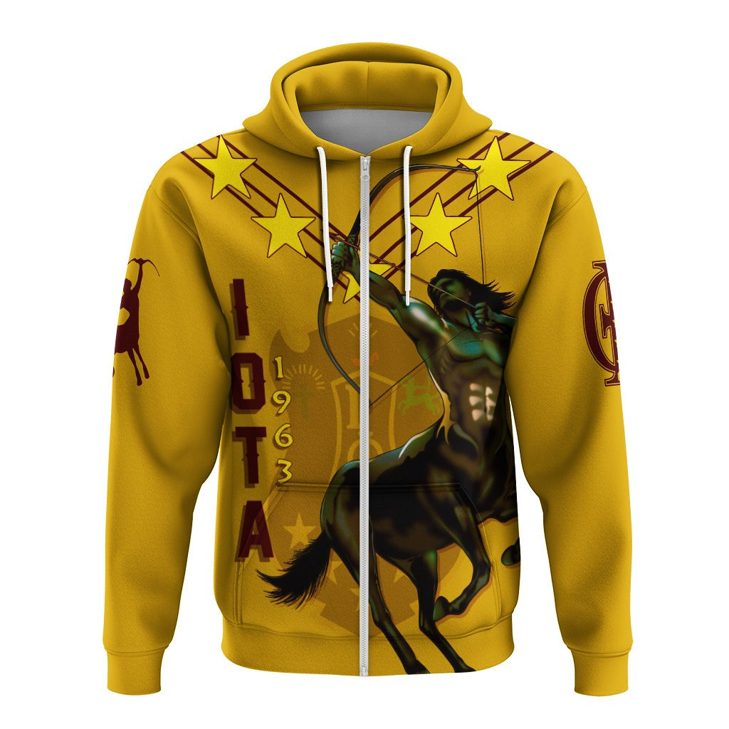 Fraternity Hoodie - Personalized Iota Phi Theta Zip Hoodie Mighty Gilded Gold Centaur