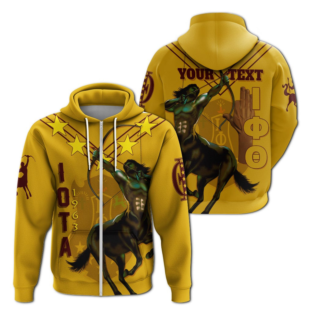 Fraternity Hoodie - Personalized Iota Phi Theta Zip Hoodie Mighty Gilded Gold Centaur