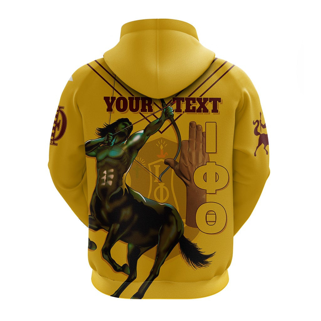 Fraternity Hoodie - Personalized Iota Phi Theta Zip Hoodie Mighty Gilded Gold Centaur