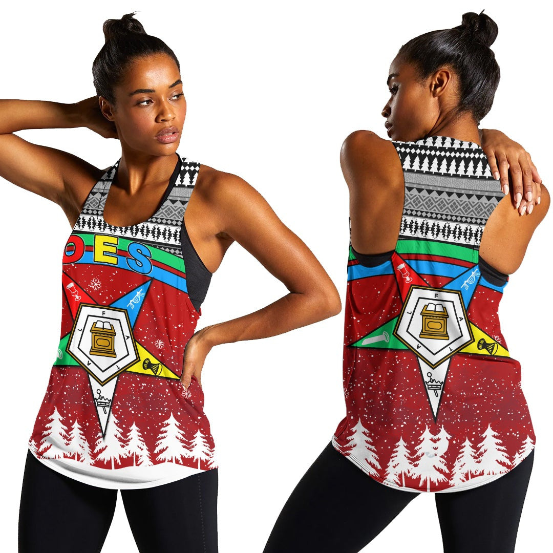 Sorority Tank Top - Order Of The Eastern Star Women Racerback Tank OES Christmas Pattern