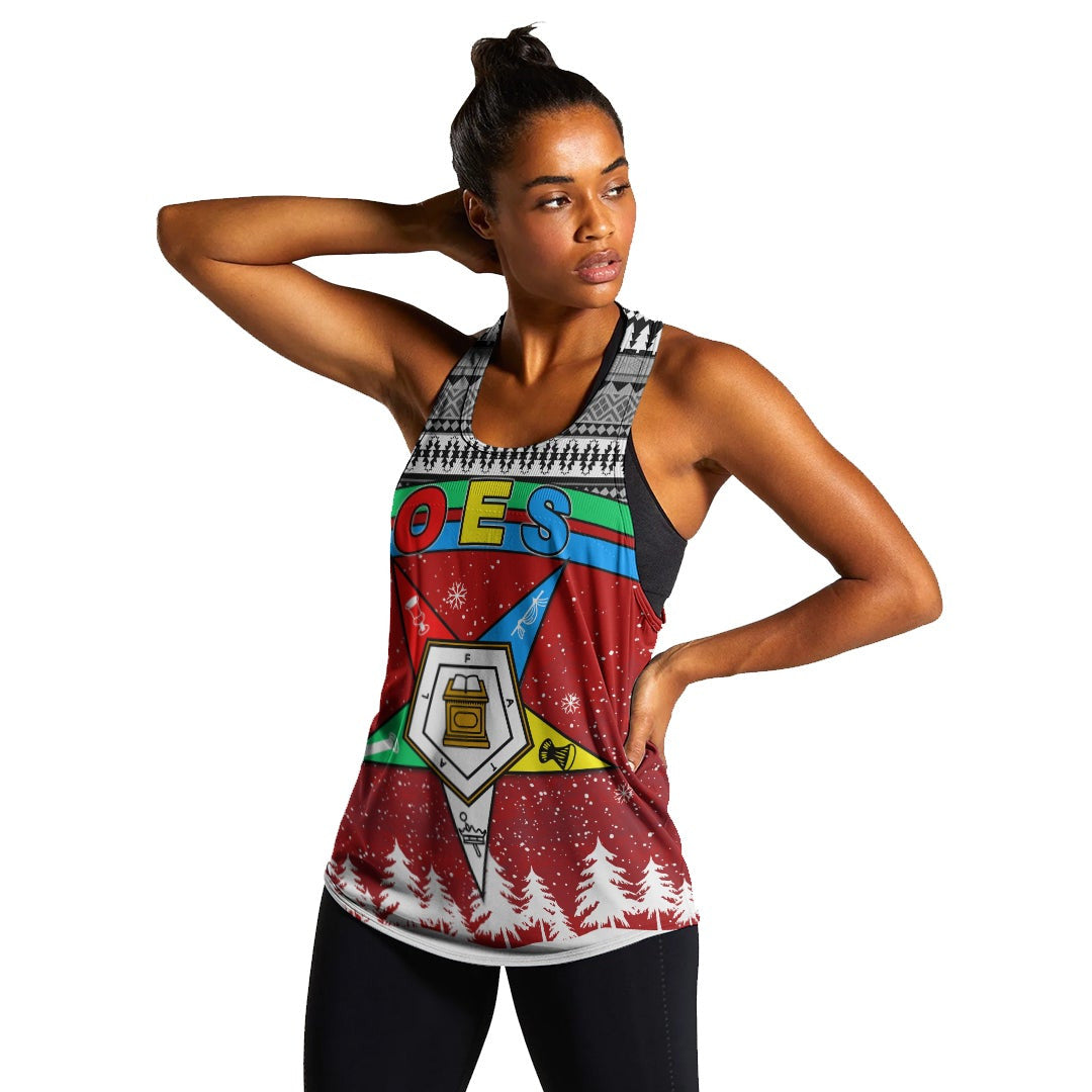 Sorority Tank Top - Order Of The Eastern Star Women Racerback Tank OES Christmas Pattern