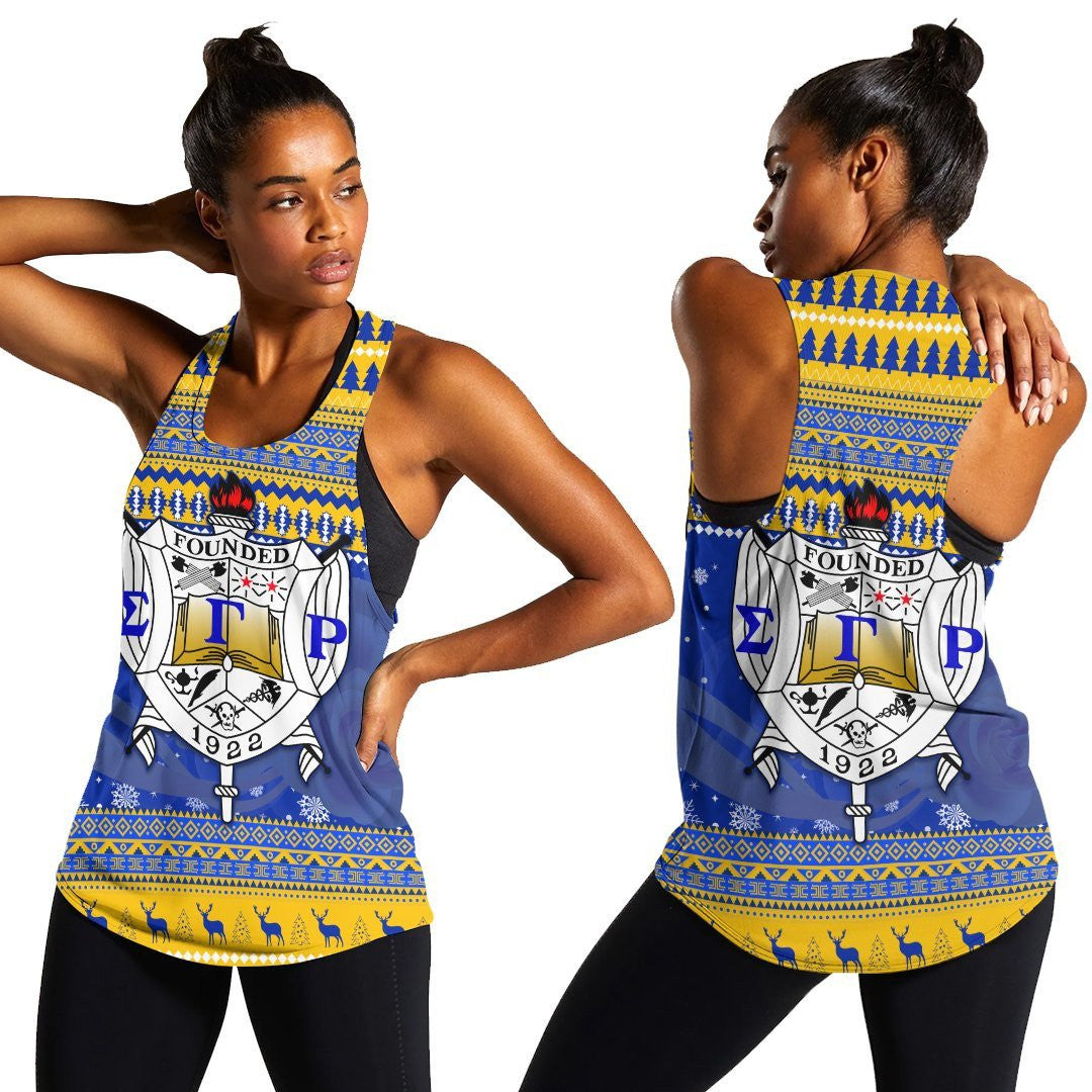 Sorority Tank Top - Sigma Gamma Rho African Pattern Christmas Racerback Tank