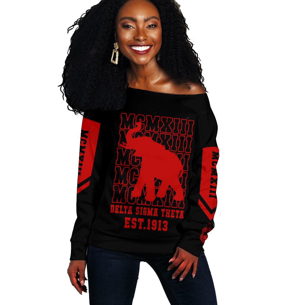 Sorority Sweatshirt - Delta Sigma Theta MCMXIII Black Off Shoulder Sweater