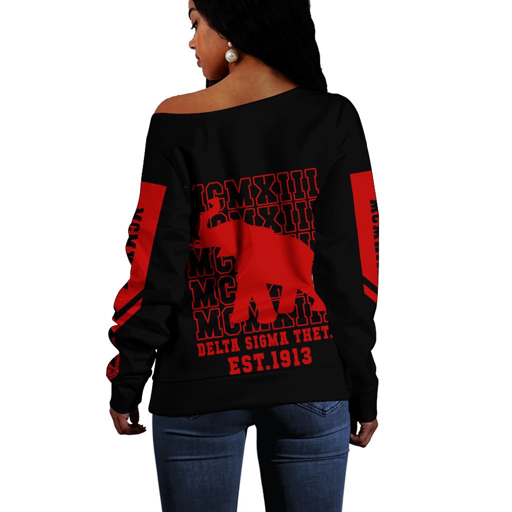Sorority Sweatshirt - Delta Sigma Theta MCMXIII Black Off Shoulder Sweater