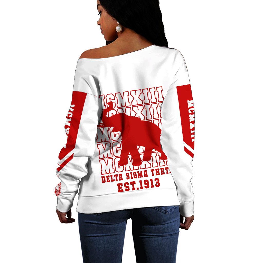 Sorority Sweatshirt - Delta Sigma Theta MCMXIII White Off Shoulder Sweater