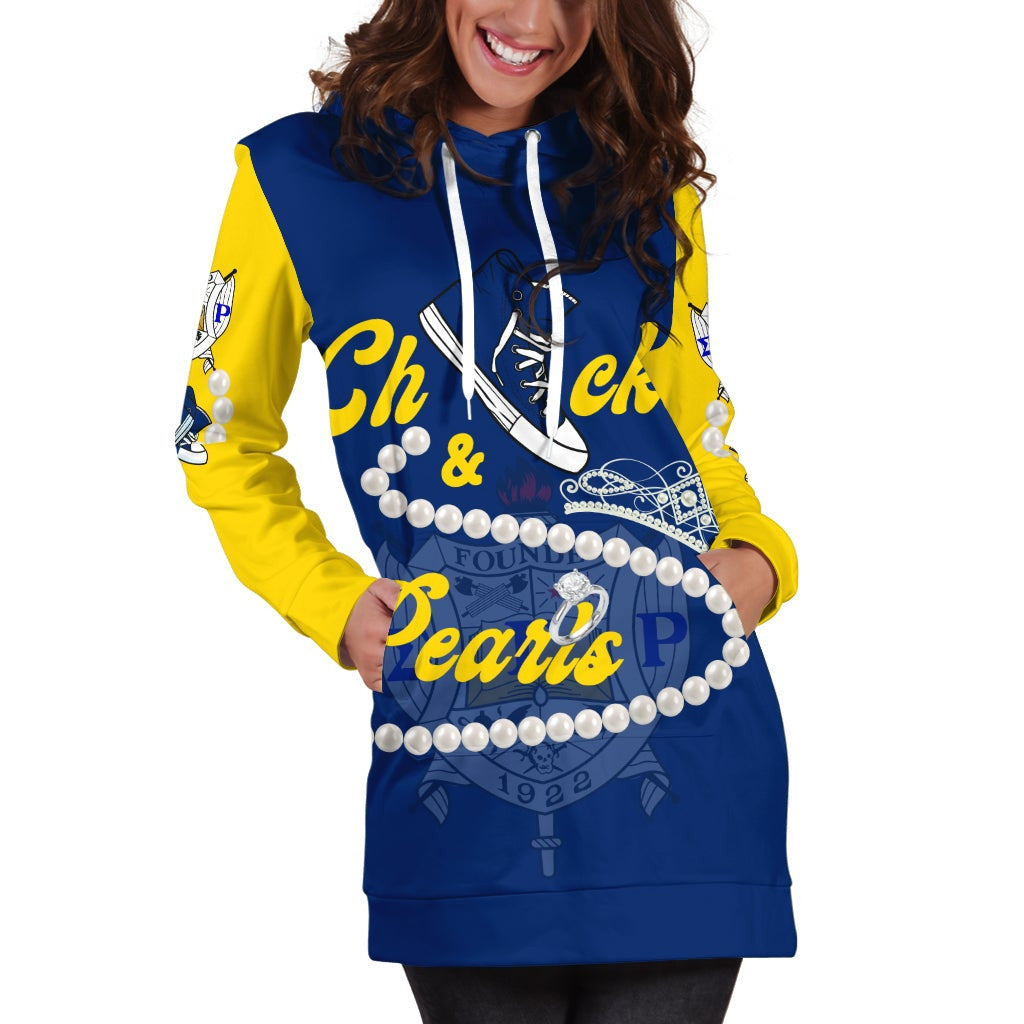 Sorority Dress - Sigma Gamma Rho Chucks And Pearls Hoodie Dress K.H Pearls