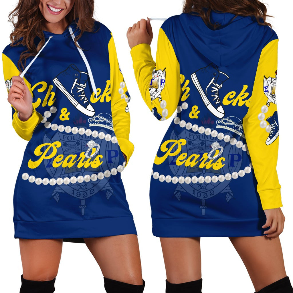 Sorority Dress - Sigma Gamma Rho Chucks And Pearls Hoodie Dress K.H Pearls