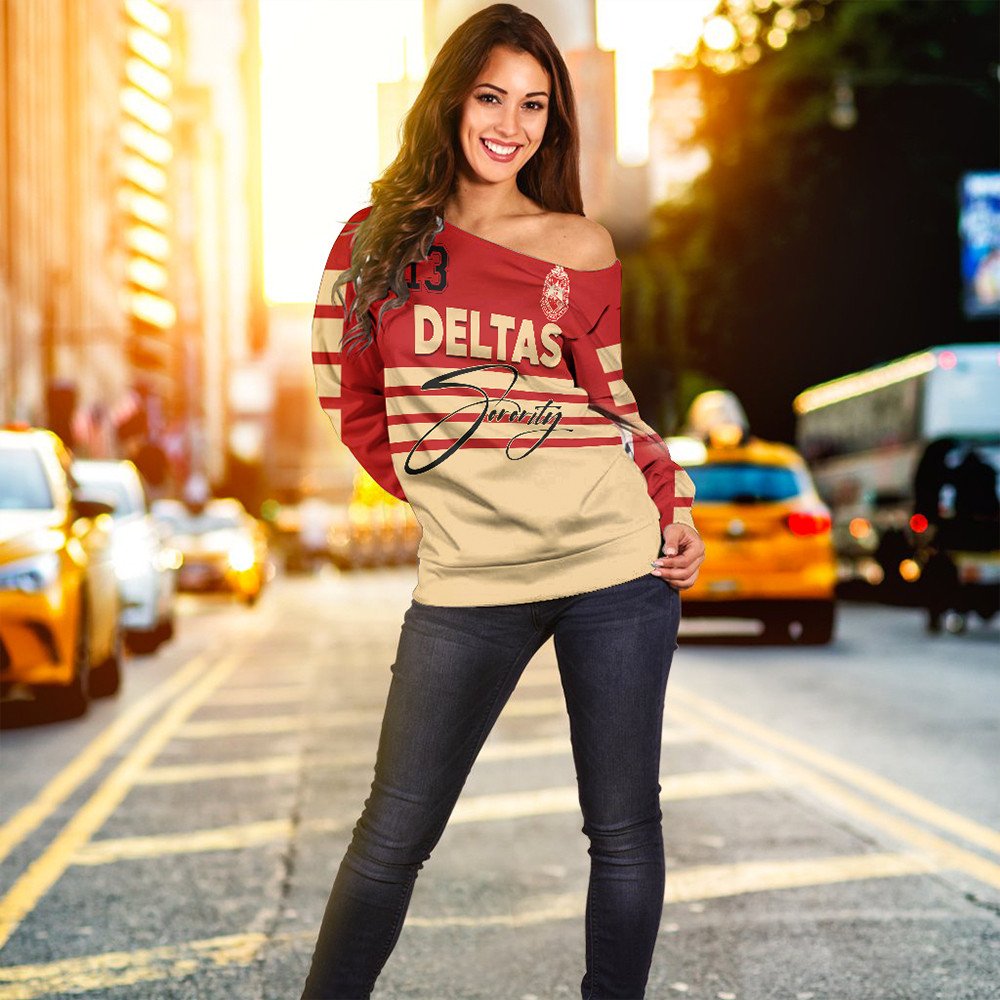 Sorority Sweatshirt - Delta Sigma Theta Sporty Premium Women Off Shoulder