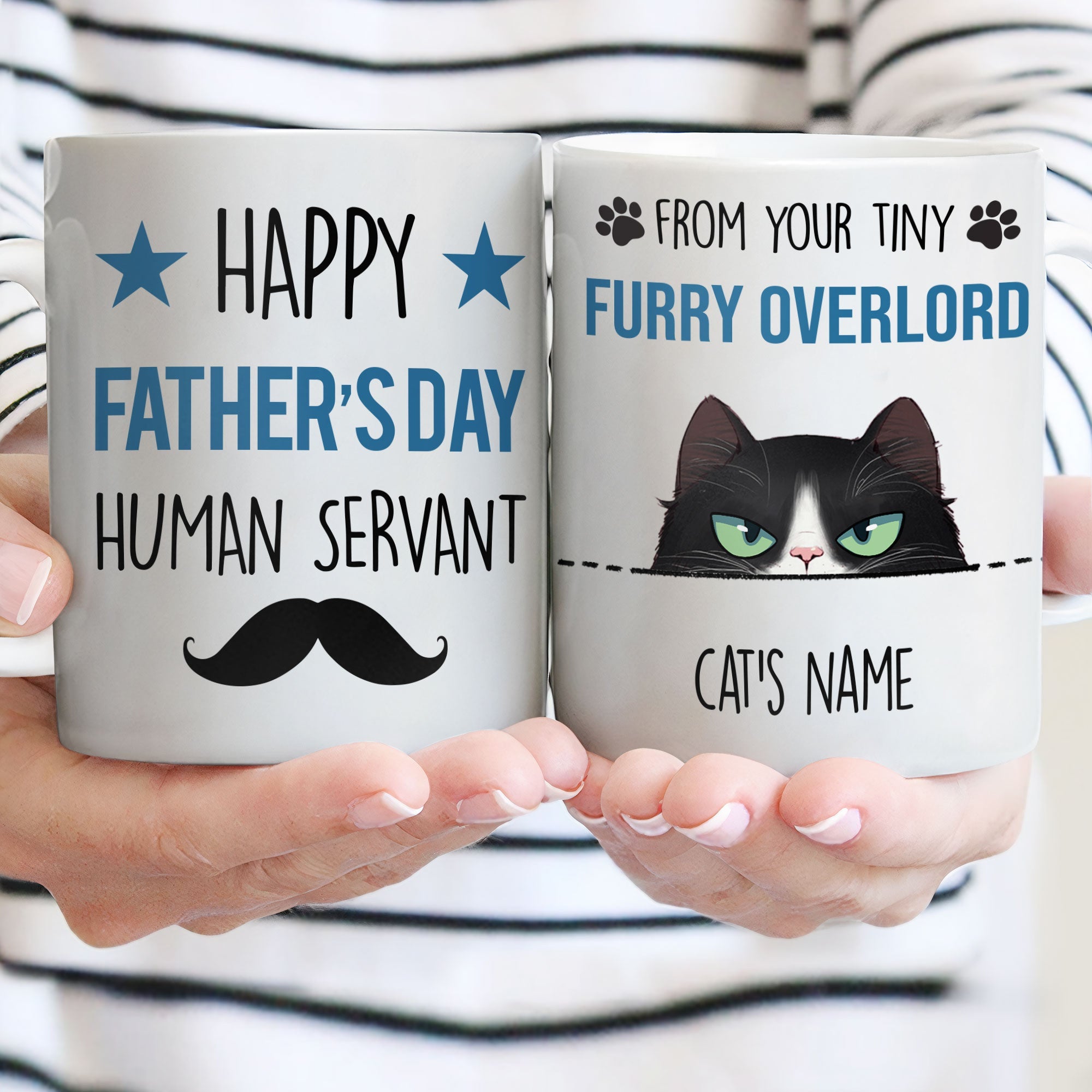 Your Tiny Furry Overlords - Personalized Mug - Father's Day Gift For Cat Dad  - Peeking Cats