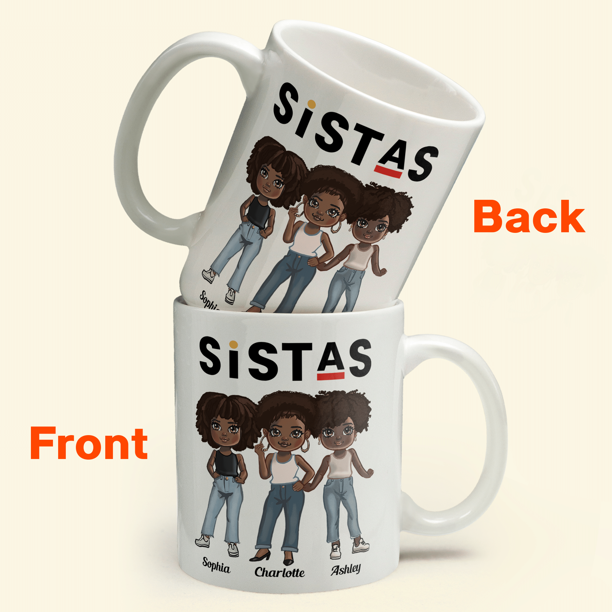 Sistas  - Personalized Mug - Birthday Gift For Sista, Sister, Soul Sister, Best Friend, Bff, Bestie, Friend - Fashion Girls Illustration