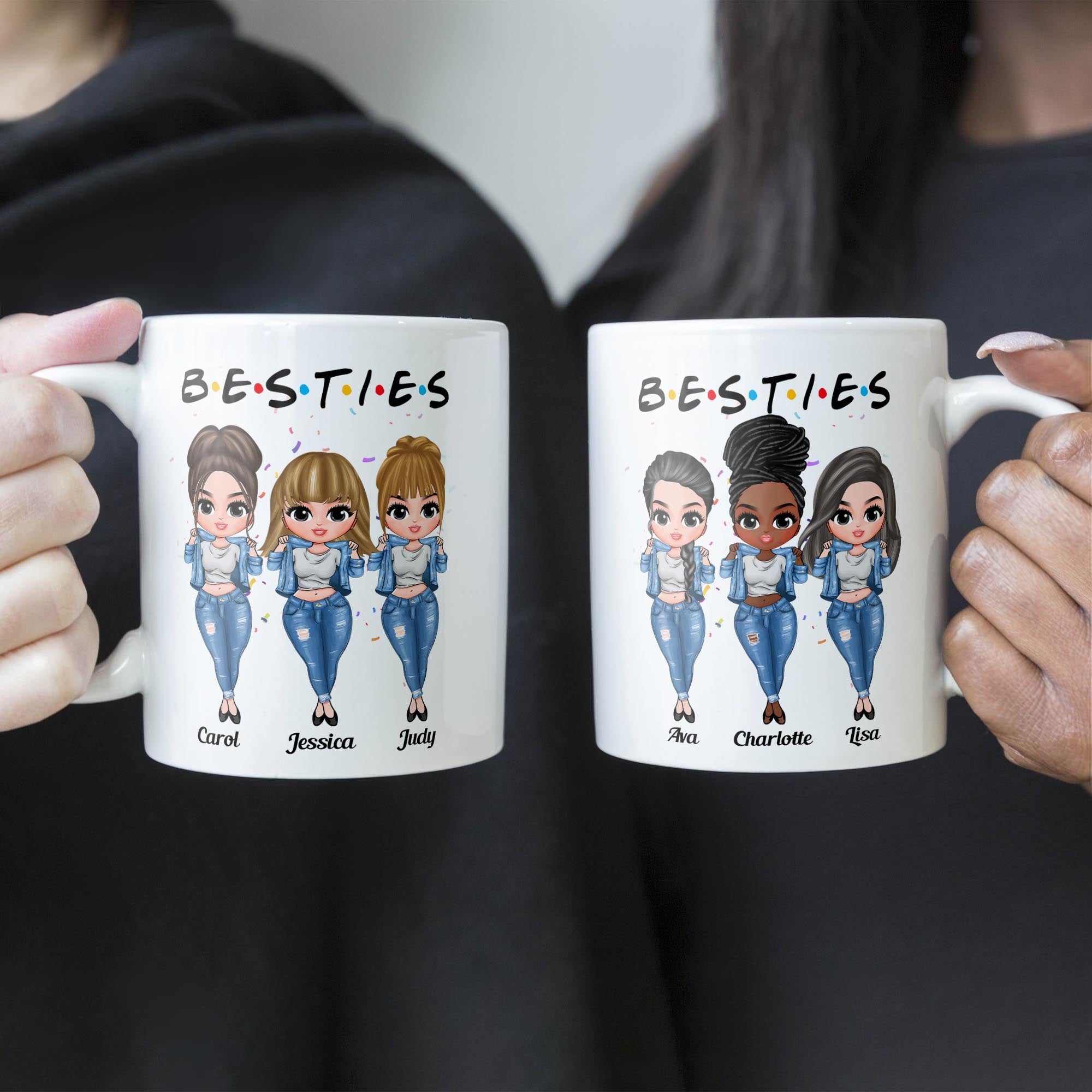 Besties - Personalized Mug - Birthday Gift For Bestie, Best Friend, BFF, Sista, Colleague  - Denim Chibi Girl