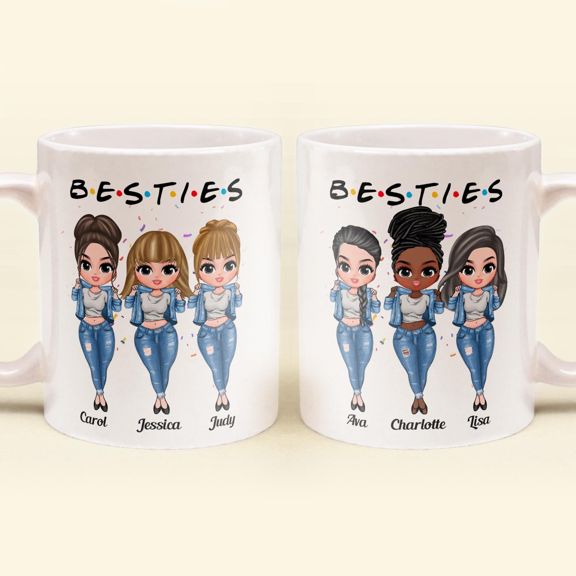 Besties - Personalized Mug - Birthday Gift For Bestie, Best Friend, BFF, Sista, Colleague  - Denim Chibi Girl