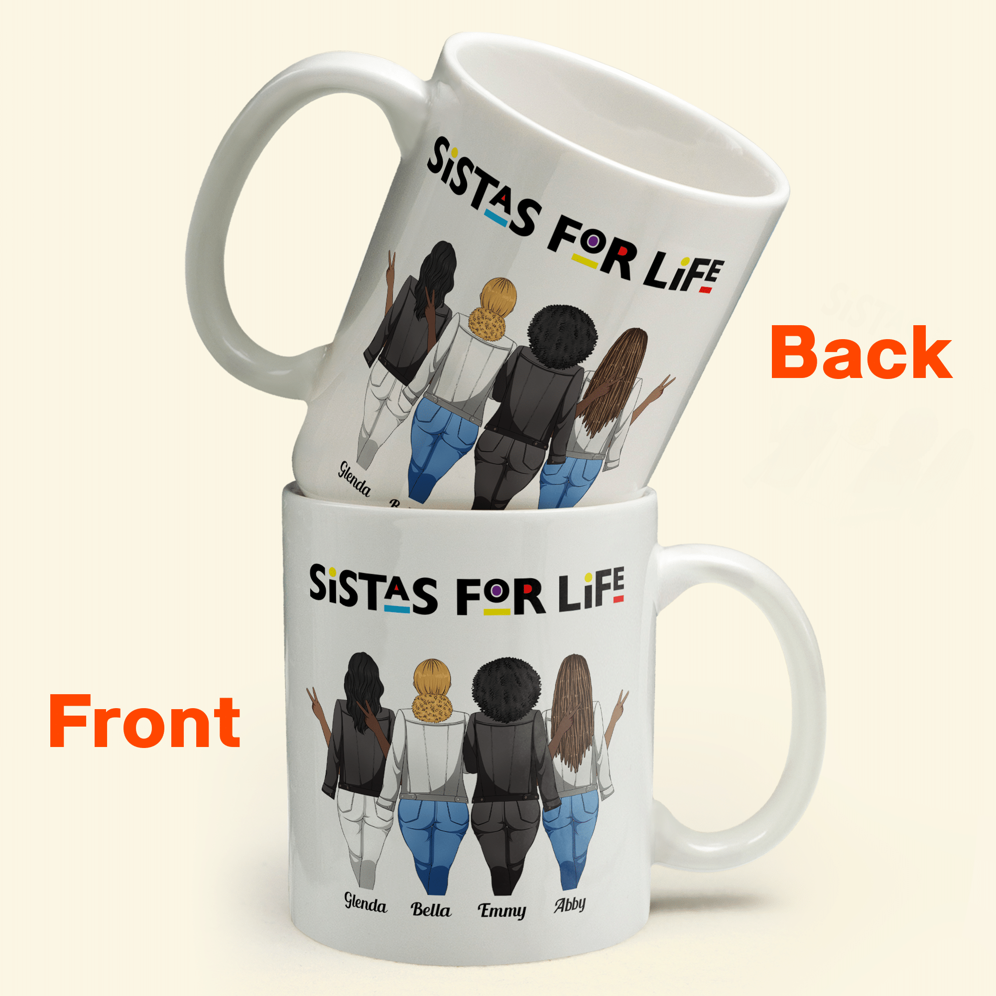 Sistas For Life - Personalized Mug - Birthday Gift For Sista, Sister, Soul Sister, Best Friend, BFF, Bestie, Friend - Standing Girls Illustration