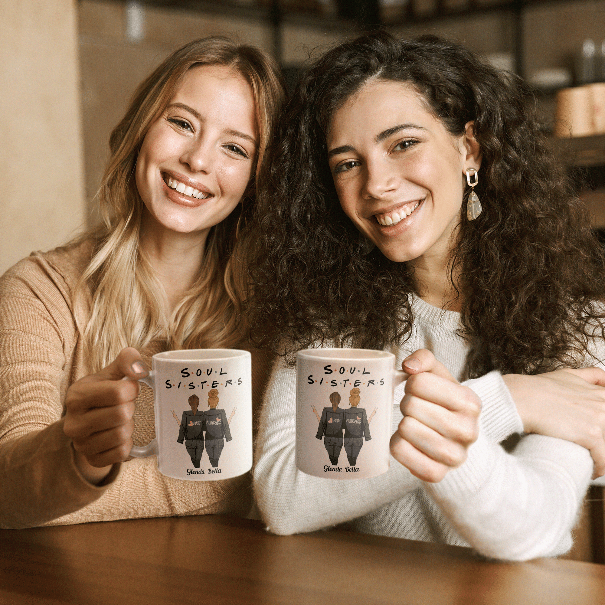 Soul Sisters Ver 2 - Personalized Mug - Birthday, Christmas Gift For Sister, Soul Sister, Best Friend, BFF, Bestie, Friend - Standing Girls Illustration