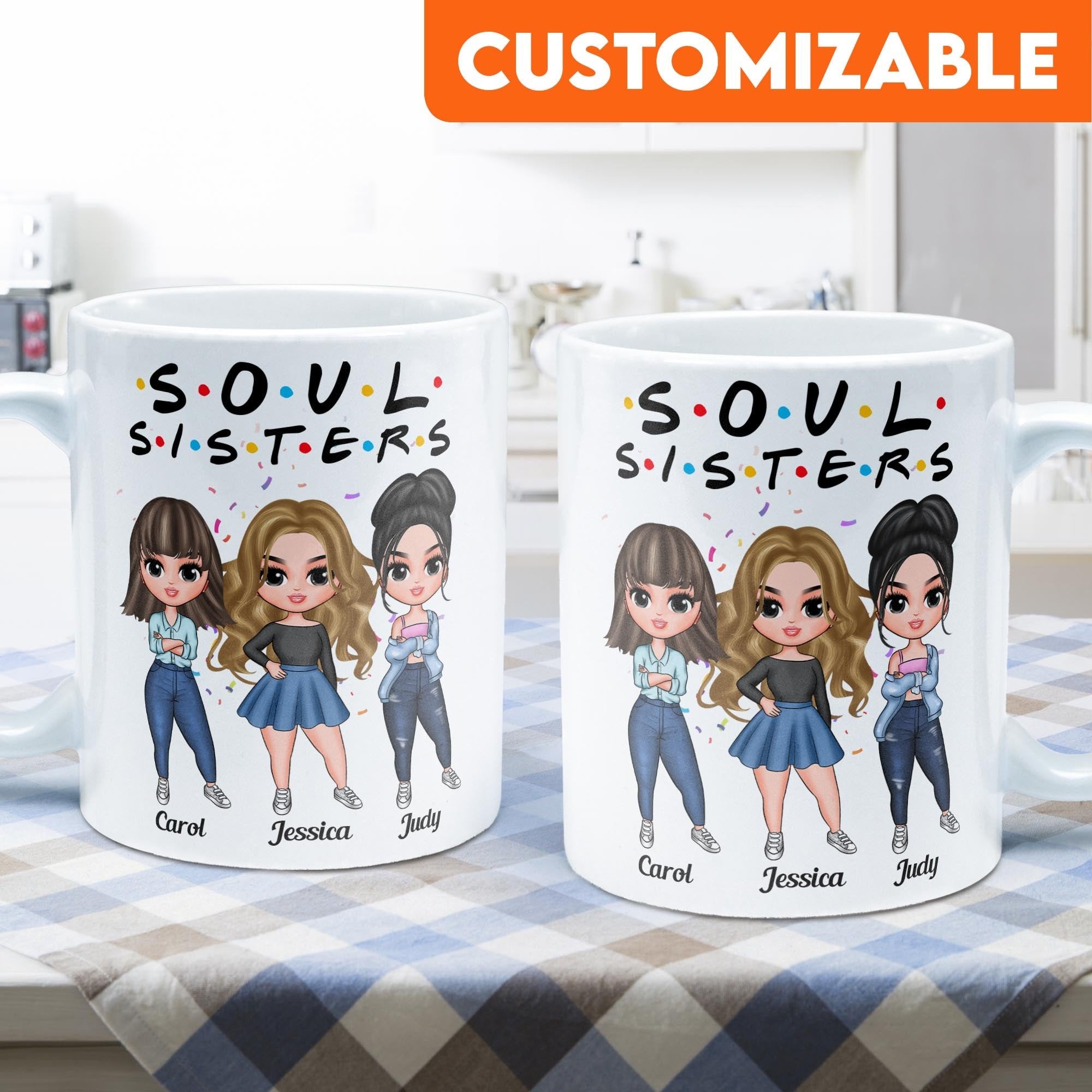 Soul Sisters - Personalized Mug - Birthday, Christmas Gift For BFF, Best Friends, Besties, Soul Sisters - Cute Fashion Dolls