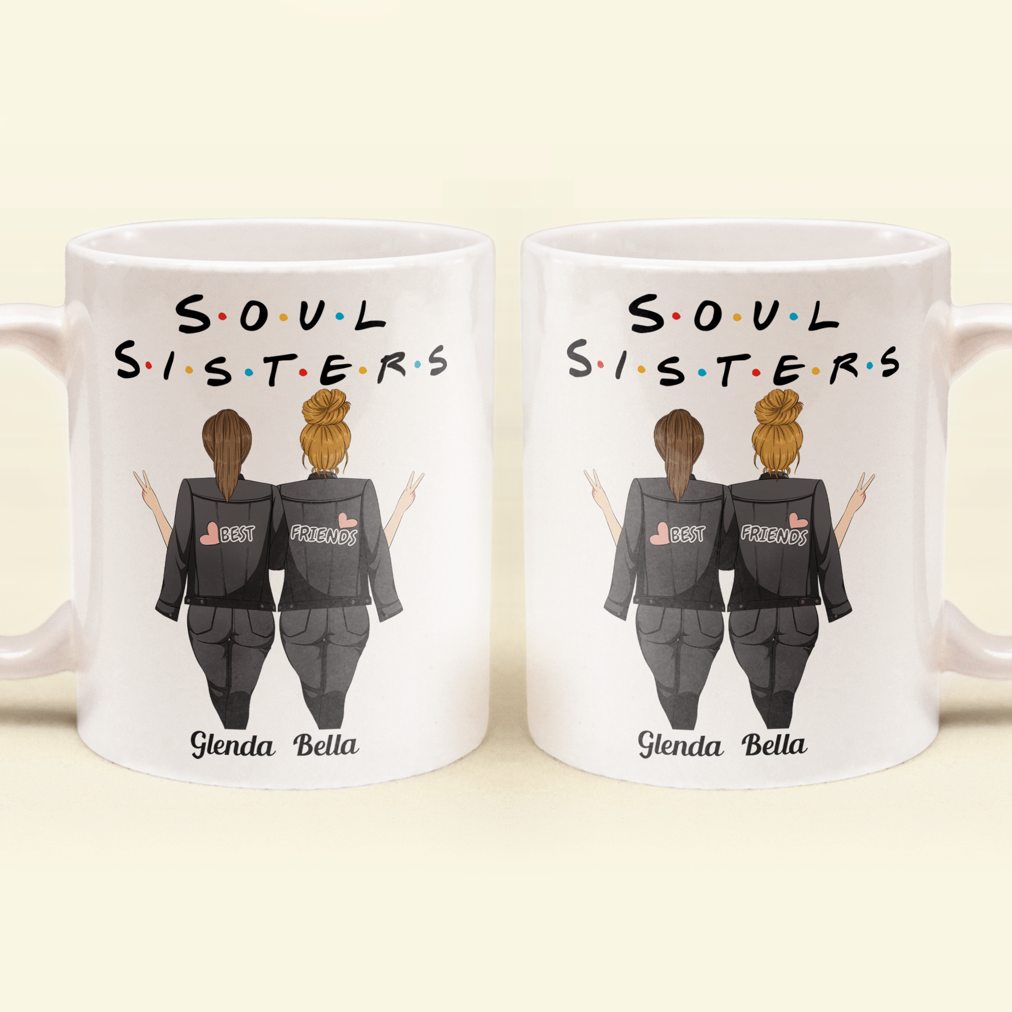 Soul Sisters Ver 2 - Personalized Mug - Birthday, Christmas Gift For Sister, Soul Sister, Best Friend, BFF, Bestie, Friend - Standing Girls Illustration