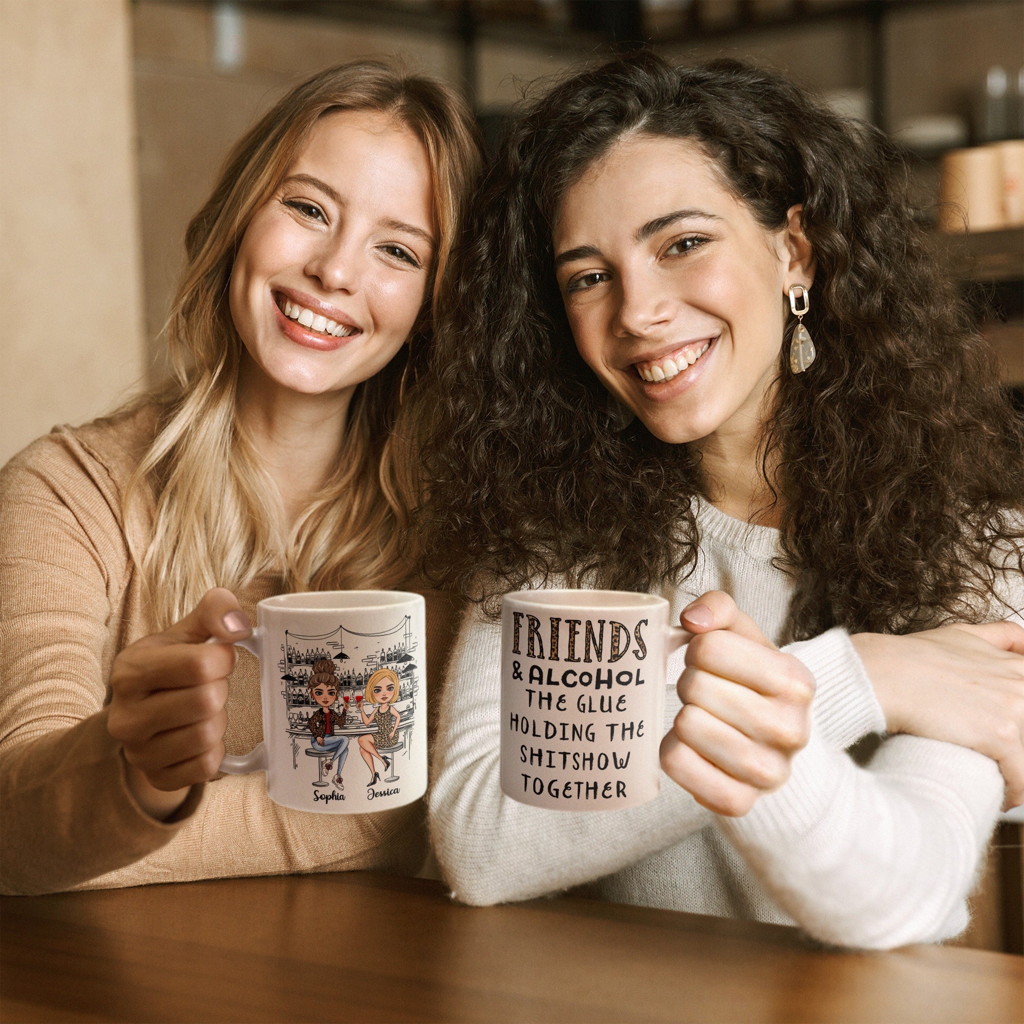 Friends And Alcohol The Glue Holding The Sh!tshow Together - Personalized Mug - Birthday Gift For Bestie, Sister, BFF, Best Friend, Work Bestie