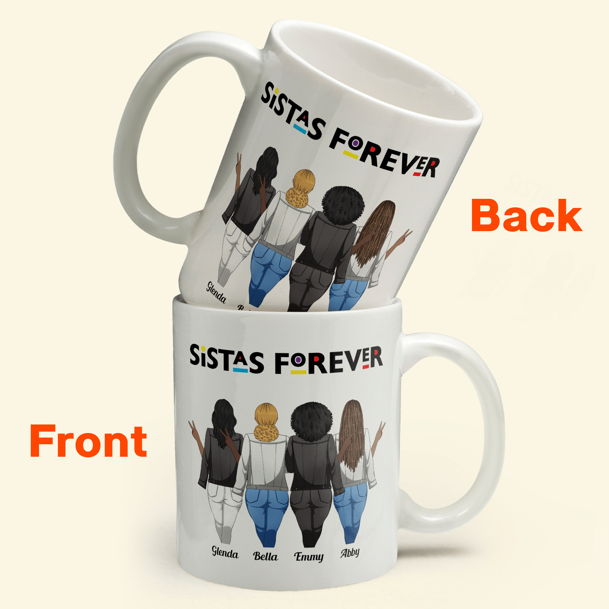 Sistas Forever - Personalized Mug  - Birthday Gift For Sista, Sister, Soul Sister, Best Friend, BFF, Bestie, Friend - Standing Girls Illustration