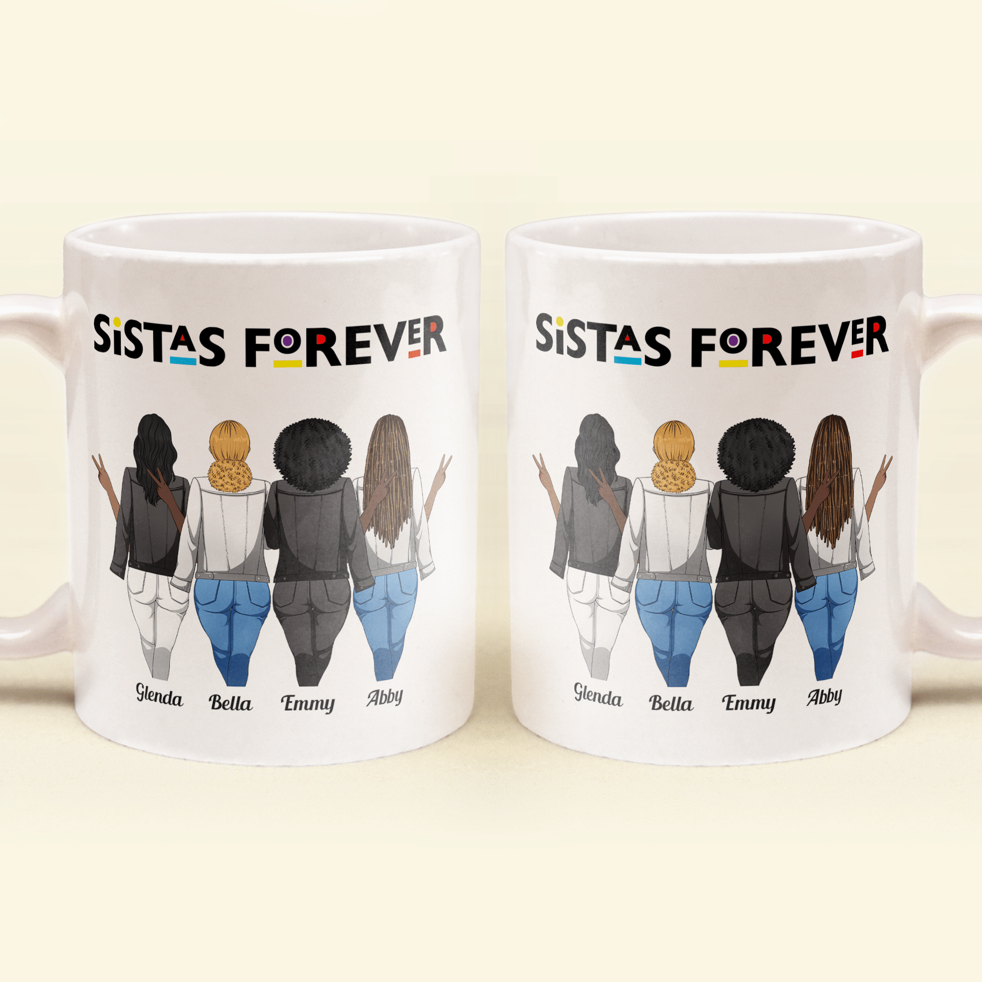 Sistas Forever - Personalized Mug  - Birthday Gift For Sista, Sister, Soul Sister, Best Friend, BFF, Bestie, Friend - Standing Girls Illustration