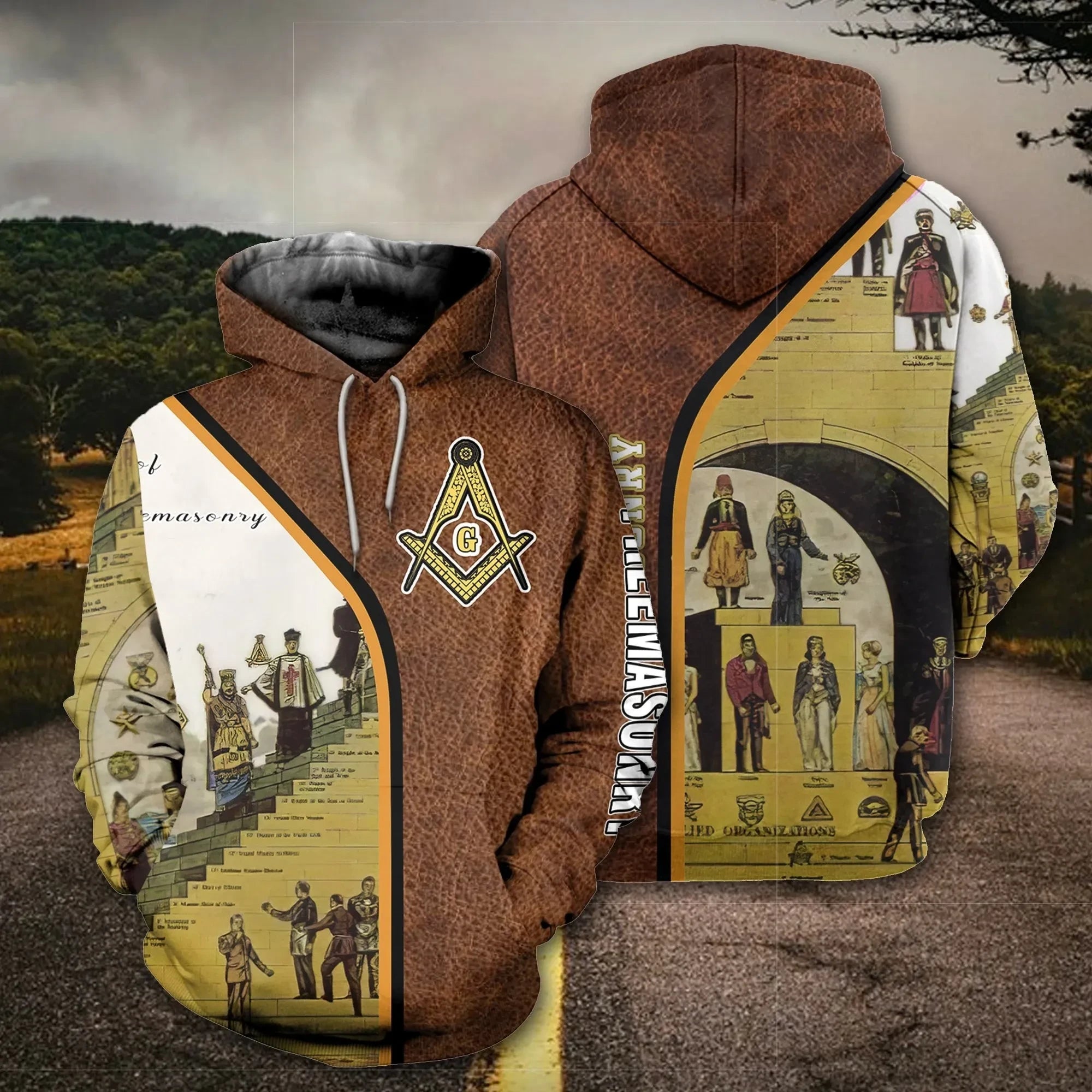 Fraternity Hoodie - Freemasonry Hoodie Faux Leather Graphic