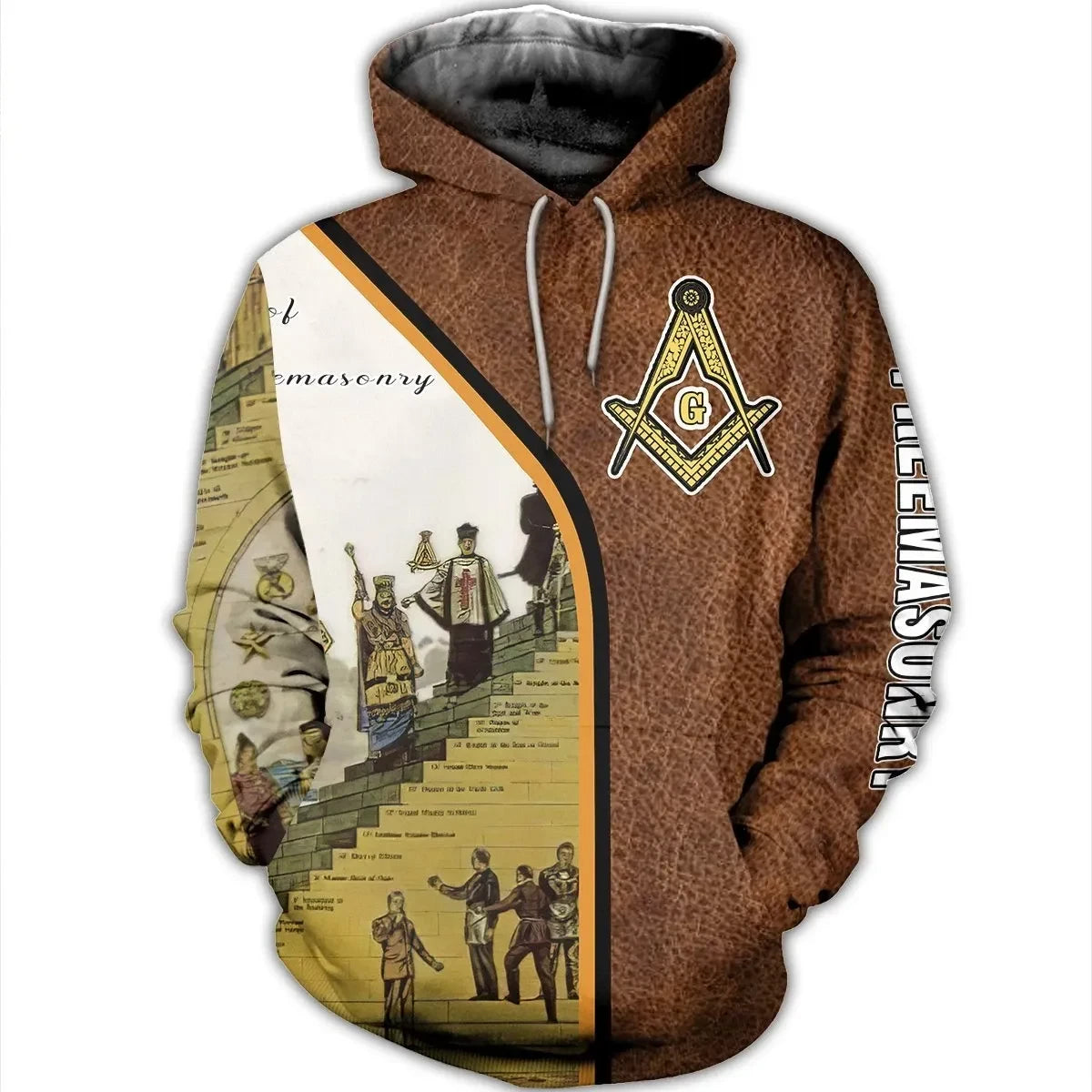 Fraternity Hoodie - Freemasonry Hoodie Faux Leather Graphic
