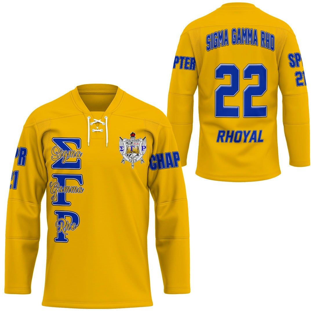 Sorority Hockey Jersey - Personalized Sigma Gamma Rho Gold Hockey Jersey