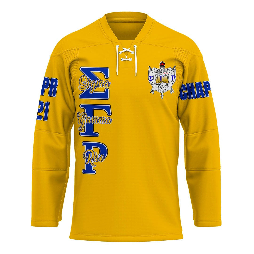 Sorority Hockey Jersey - Personalized Sigma Gamma Rho Gold Hockey Jersey