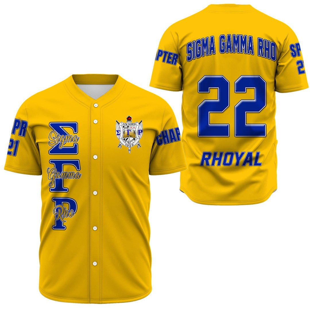 Sorority Baseball Jersey - Personalized Sigma Gamma Rho Gold Baseball Jersey