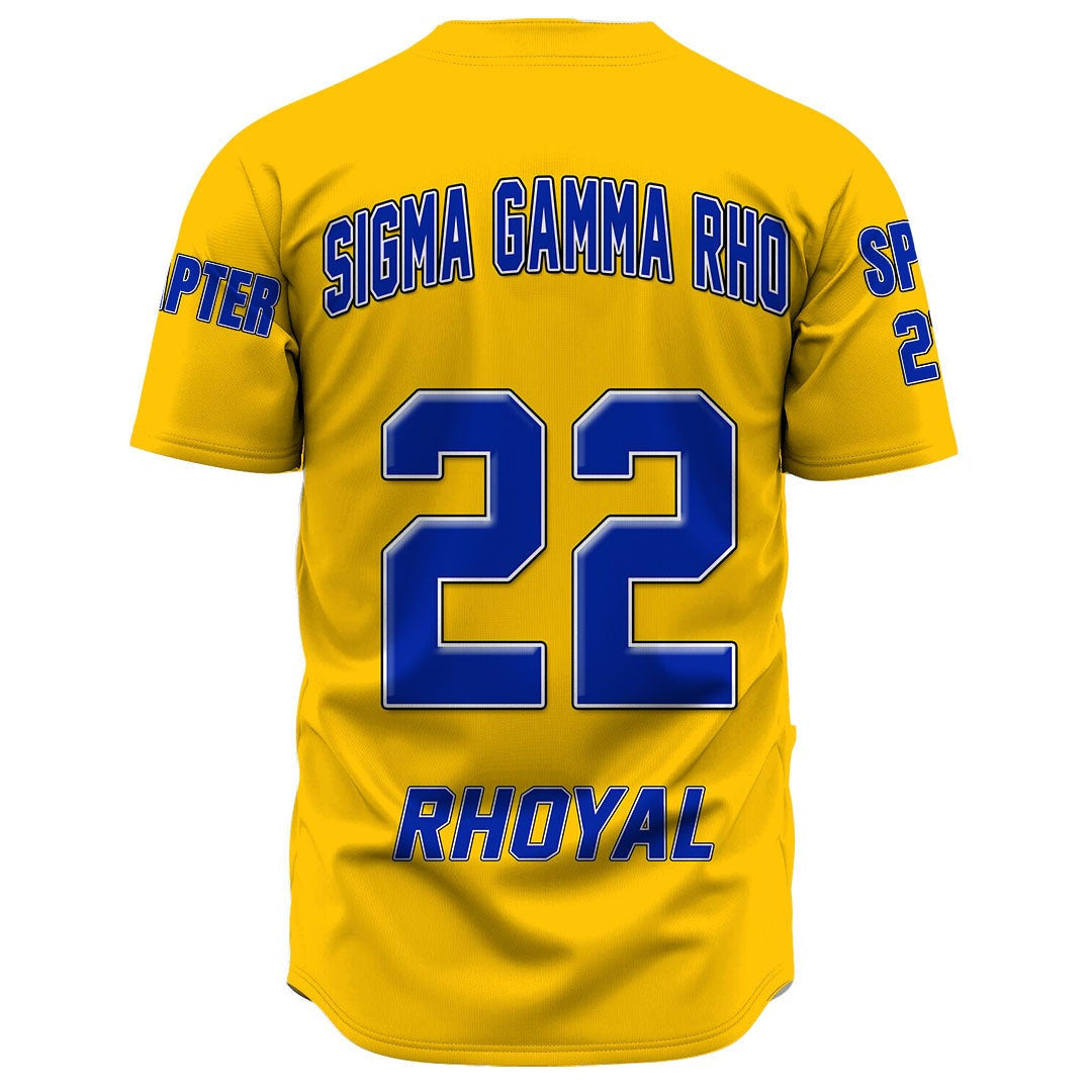 Sorority Baseball Jersey - Personalized Sigma Gamma Rho Gold Baseball Jersey