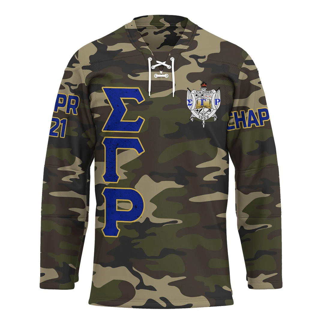 Sorority Hockey Jersey - Personalized Sigma Gamma Rho Camouflage Hockey Jersey