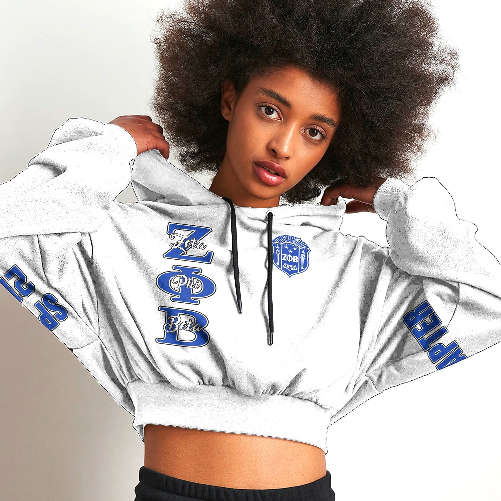 Sorority Hoodie - Personalized Zeta Phi Beta White Croptop Hoodie