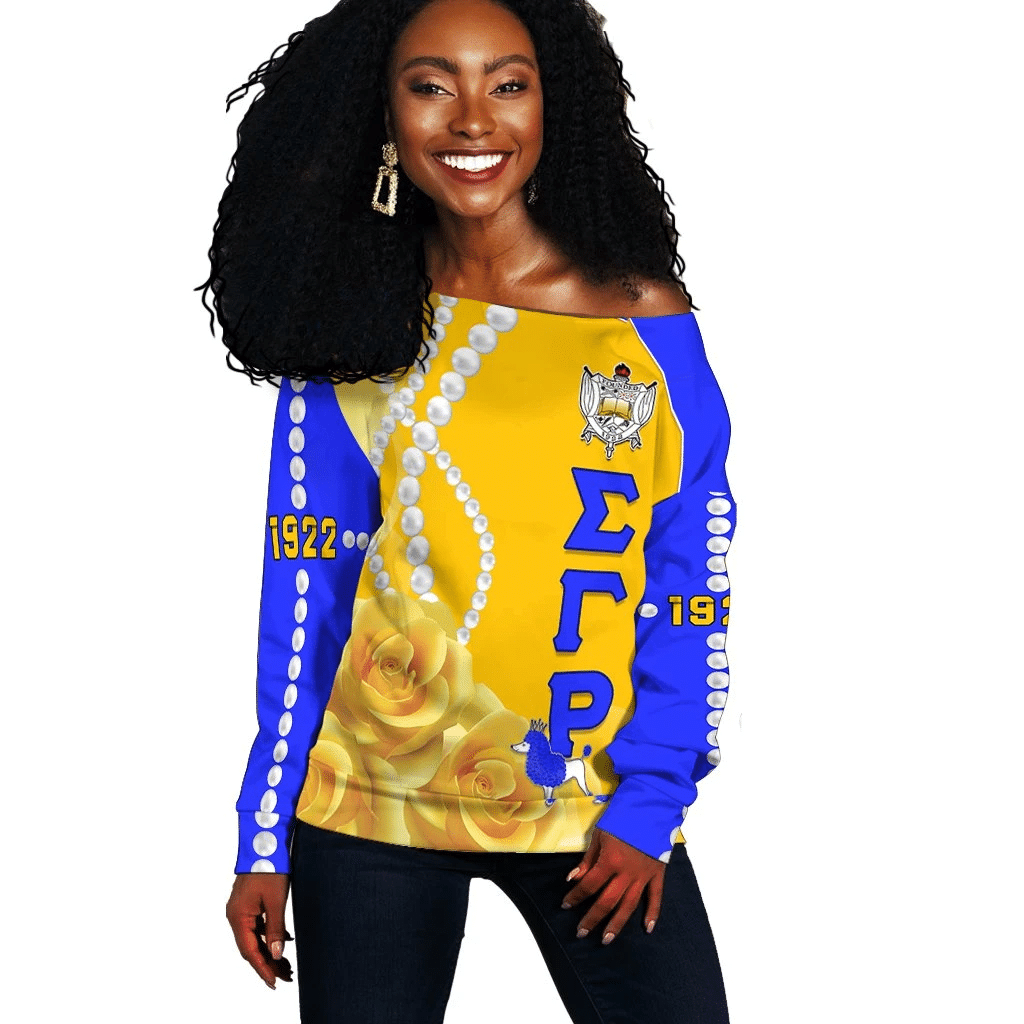 Sorority Sweatshirt - Sigma Gamma Rho Yellow Tea Rose Women Off Shoulder