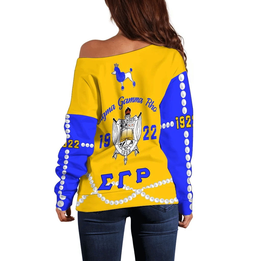 Sorority Sweatshirt - Sigma Gamma Rho Yellow Tea Rose Women Off Shoulder