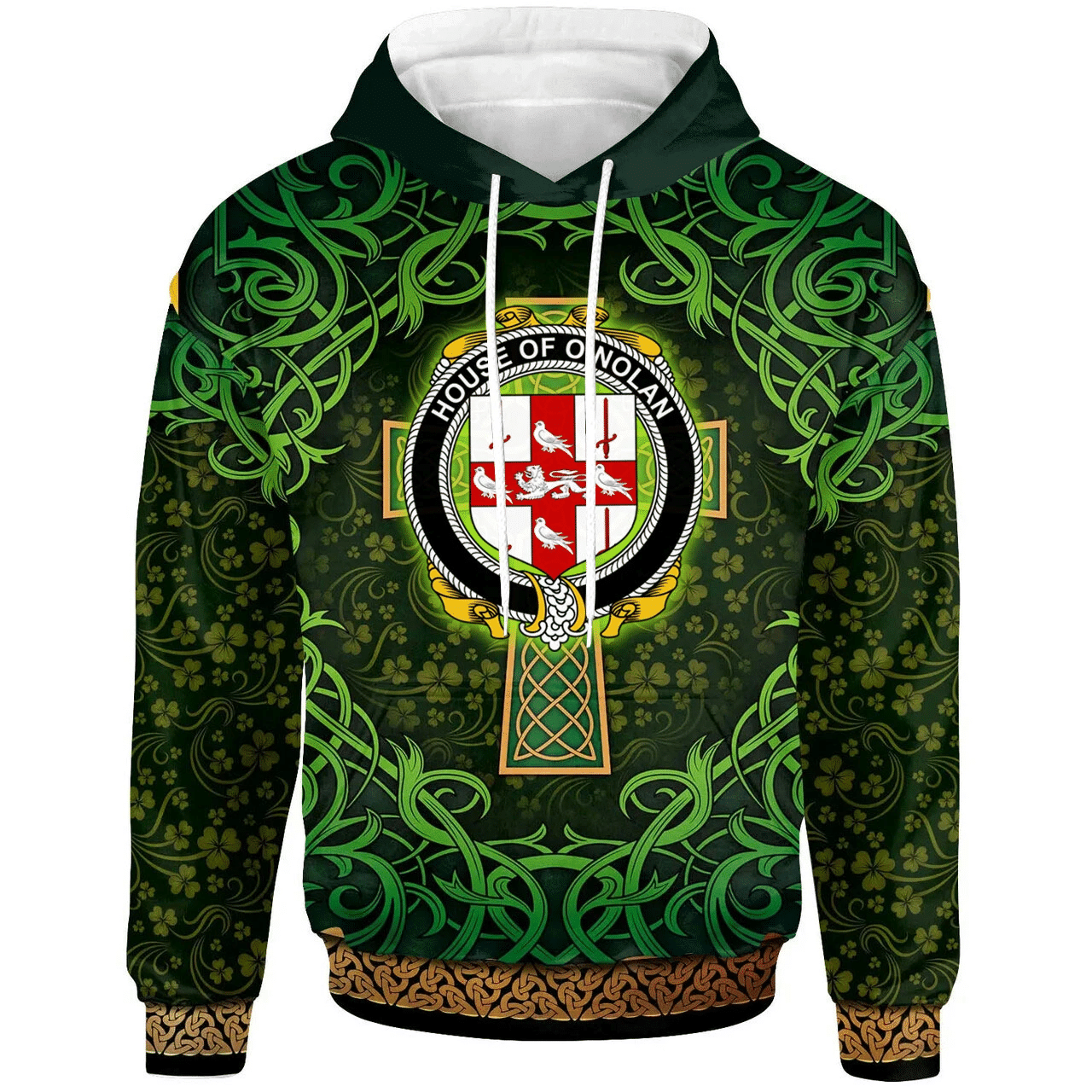 Ireland Hoodie - House of O'NOLAN Irish Family Crest Hoodie - Celtic Cross Shamrock Patterns