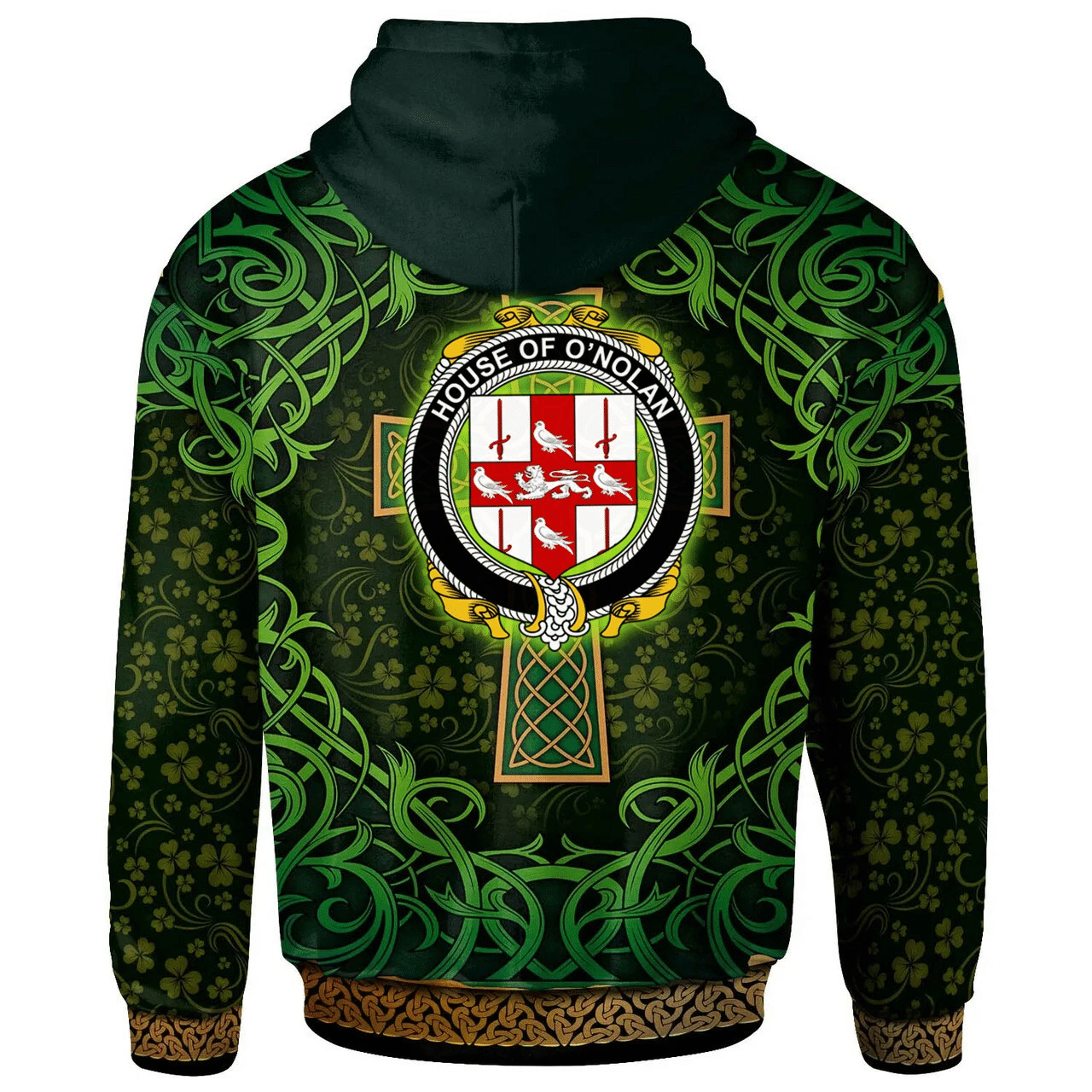 Ireland Hoodie - House of O'NOLAN Irish Family Crest Hoodie - Celtic Cross Shamrock Patterns